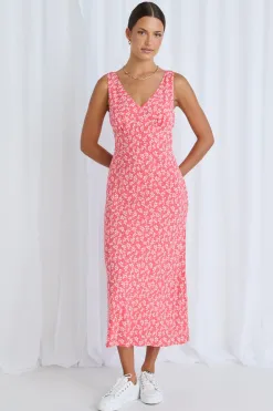 Stories be Told Astro Coral Twiggly Sleeveless Slim Fit Midi Dress