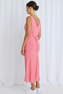 Stories be Told Astro Coral Twiggly Sleeveless Slim Fit Midi Dress