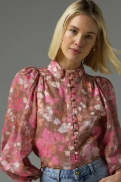 Zoe Kratzmann Atlas Blush Blur Front Button LS Blouse