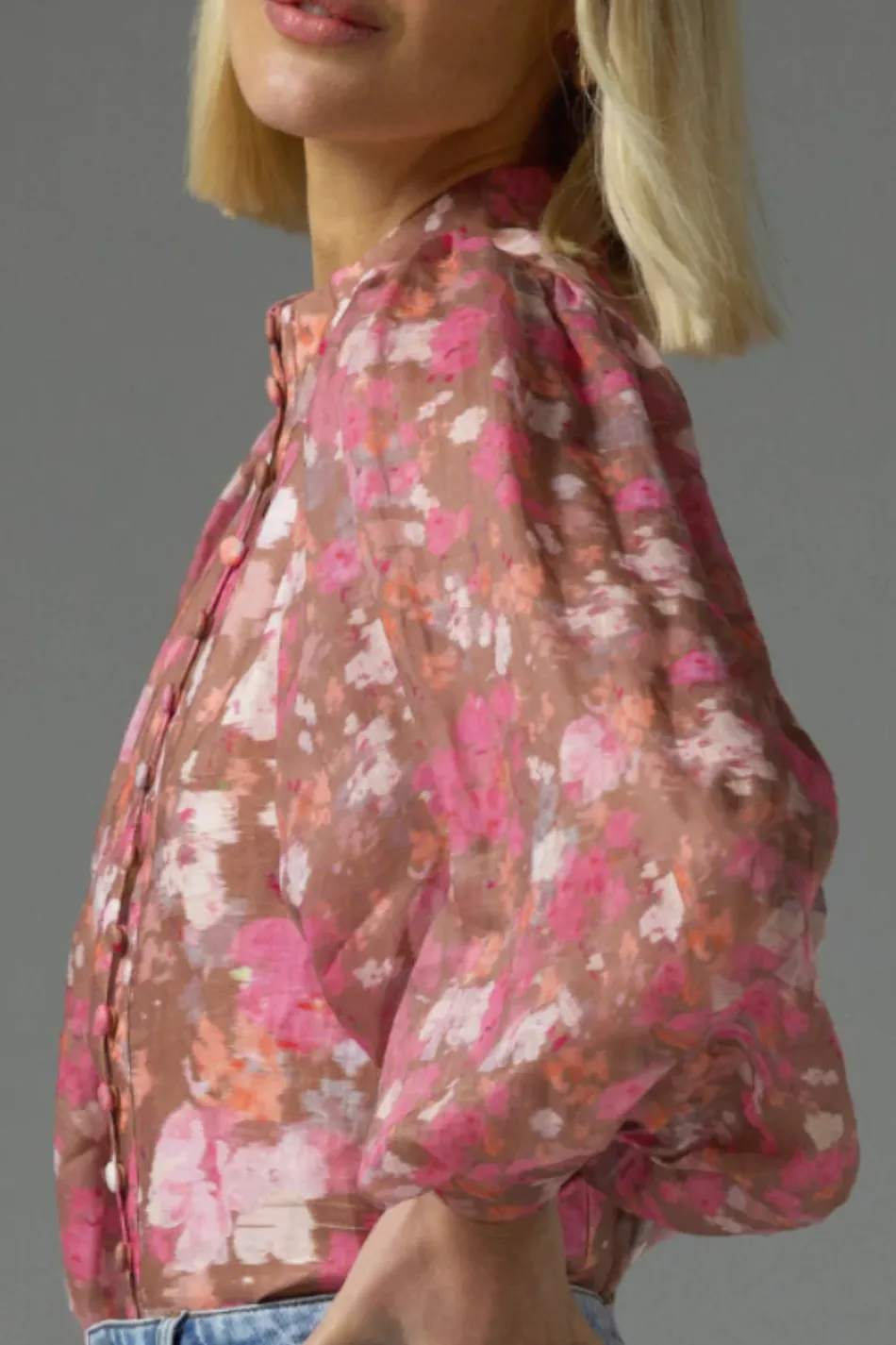 Zoe Kratzmann Atlas Blush Blur Front Button LS Blouse