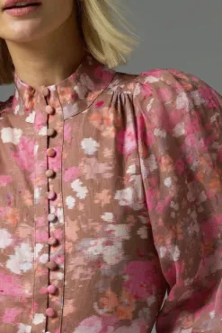 Zoe Kratzmann Atlas Blush Blur Front Button LS Blouse