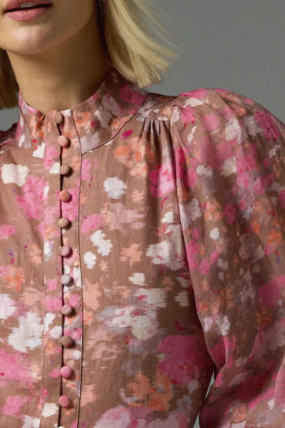 Zoe Kratzmann Atlas Blush Blur Front Button LS Blouse