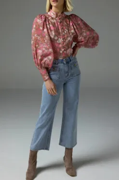 Zoe Kratzmann Atlas Blush Blur Front Button LS Blouse
