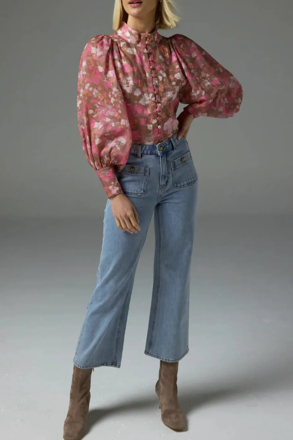 Zoe Kratzmann Atlas Blush Blur Front Button LS Blouse