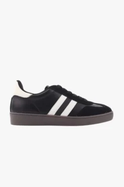 Alfie u0026 Evie Attitude Black Double White Stripe Leather Sneaker