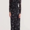 Staple The Label Aura Black Abstract Mesh LS Midi Dress