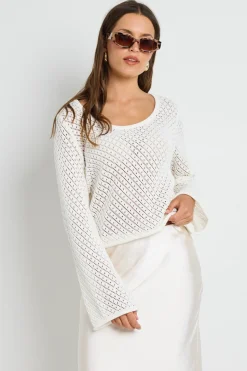 Ivy + Jack Aurora Ivory Scoop Neck Crochet Knit Jumper