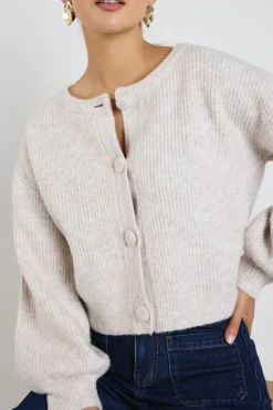 Among the Brave Authentic Oat Marle Chunky Knit Crewneck Cardigan