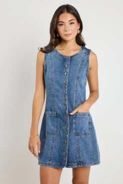 Among the Brave Avenue Mineral Blue Denim Mini Vest Dress