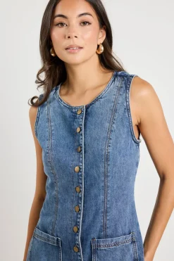 Among the Brave Avenue Mineral Blue Denim Mini Vest Dress