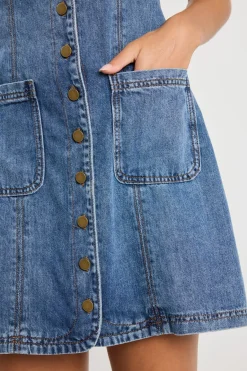 Among the Brave Avenue Mineral Blue Denim Mini Vest Dress