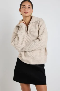 Among the Brave Axis Oat Marle Quater Zip Cable Jumper