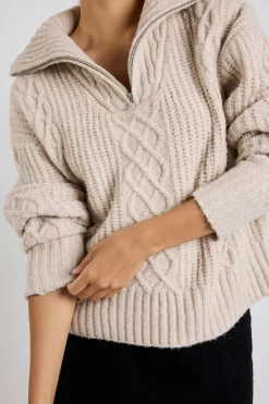 Among the Brave Axis Oat Marle Quater Zip Cable Jumper