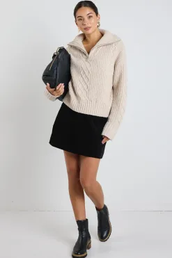 Among the Brave Axis Oat Marle Quater Zip Cable Jumper