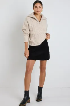 Among the Brave Axis Oat Marle Quater Zip Cable Jumper