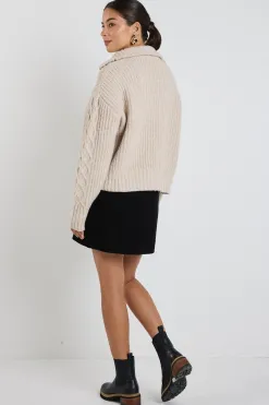 Among the Brave Axis Oat Marle Quater Zip Cable Jumper