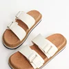 Nude Bambi White Double Leather Strap Slide