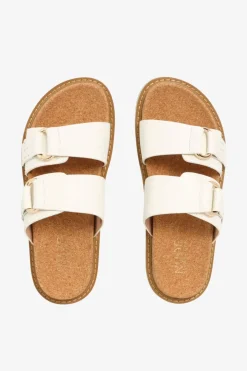 Nude Bambi White Double Leather Strap Slide