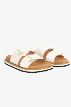 Nude Bambi White Double Leather Strap Slide