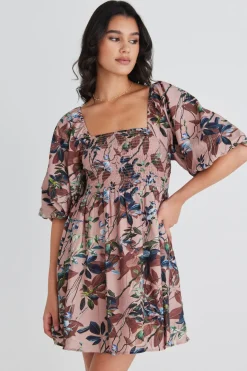 Ivy + Jack Bea Blush Paradise LS Rouched Empire Bodice Mini Dress