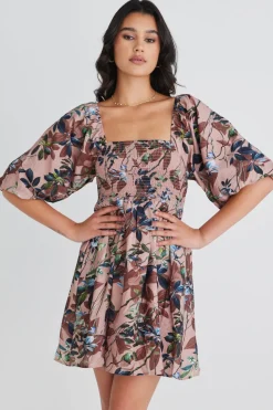 Ivy + Jack Bea Blush Paradise LS Rouched Empire Bodice Mini Dress