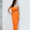 Love Lulu Beacon Orange Zigzag Knit Tube Skirt