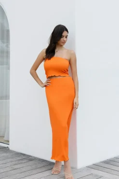 Love Lulu Beacon Orange Zigzag Knit Tube Skirt