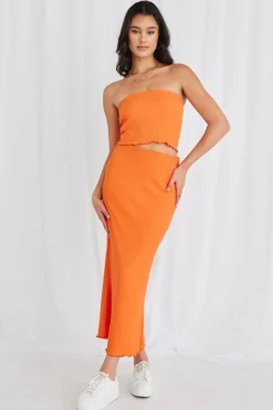 Love Lulu Beacon Orange Zigzag Knit Tube Skirt