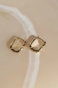 Humble + Heart Beaten Gold Rectangle Hoop Earrings
