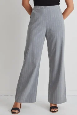 Among the Brave Best Life Grey Pinstripe Wide Leg Pant