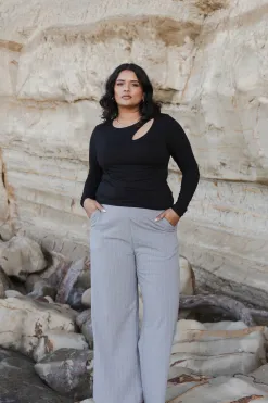 Among the Brave Best Life Grey Pinstripe Wide Leg Pant