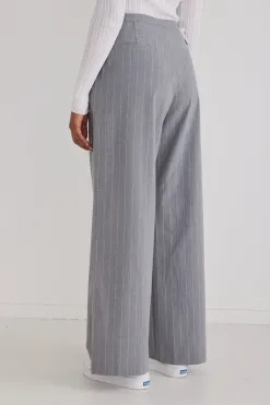 Among the Brave Best Life Grey Pinstripe Wide Leg Pant