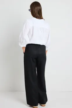 By Rosa. Bestow Black Linen Elastic Back Wide Leg Pants