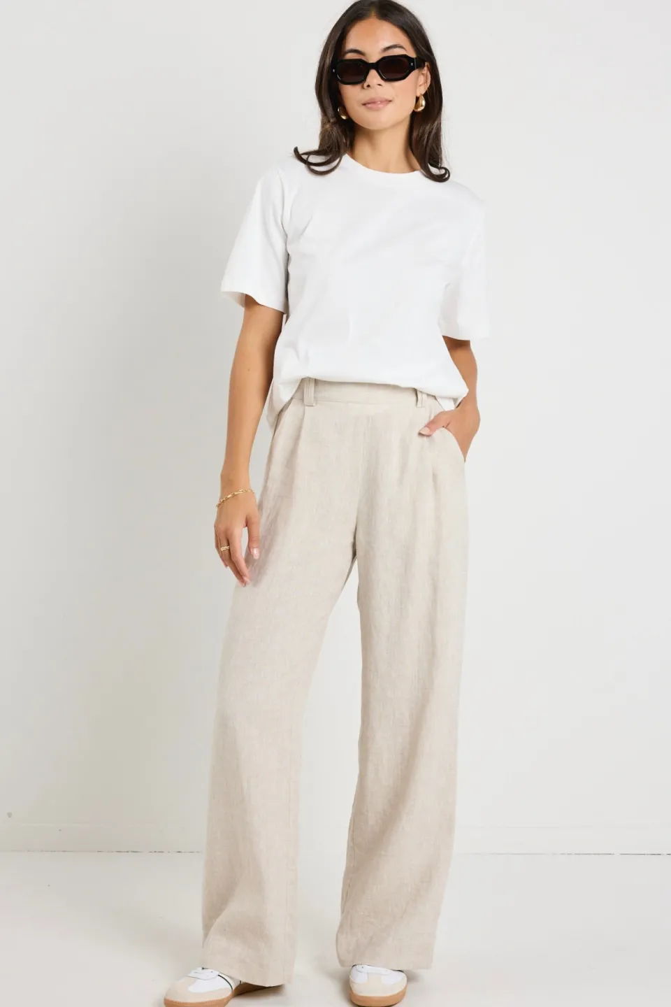 By Rosa. Bestow Natural Linen Elastic Back Wide Leg Pants