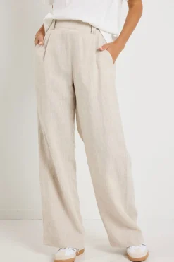 By Rosa. Bestow Natural Linen Elastic Back Wide Leg Pants