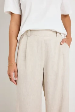 By Rosa. Bestow Natural Linen Elastic Back Wide Leg Pants