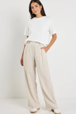 By Rosa. Bestow Natural Linen Elastic Back Wide Leg Pants
