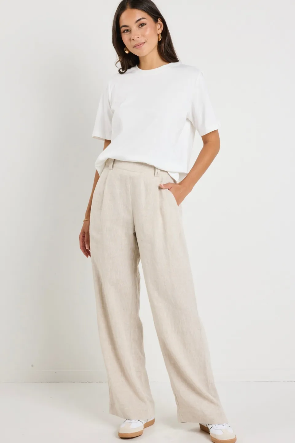 By Rosa. Bestow Natural Linen Elastic Back Wide Leg Pants