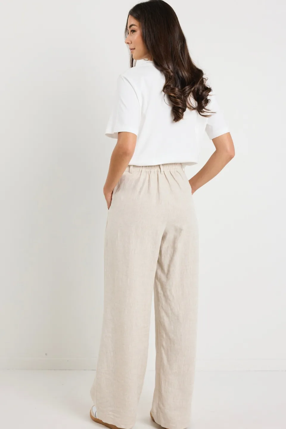 By Rosa. Bestow Natural Linen Elastic Back Wide Leg Pants