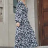 Among the Brave Better Than Ever Large Blue Floral Puff Sleeve Tiered Maxi Dress