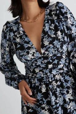 Among the Brave Better Than Ever Large Blue Floral Puff Sleeve Tiered Maxi Dress