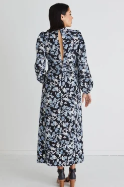 Among the Brave Better Than Ever Large Blue Floral Puff Sleeve Tiered Maxi Dress