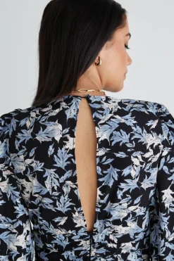 Among the Brave Better Than Ever Large Blue Floral Puff Sleeve Tiered Maxi Dress
