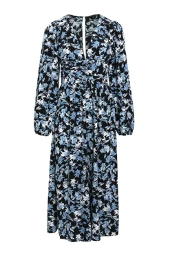 Among the Brave Better Than Ever Large Blue Floral Puff Sleeve Tiered Maxi Dress
