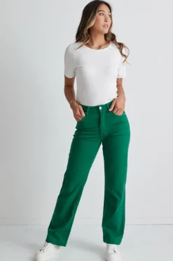 Among the Brave Billie Apple Green Wide Leg Jeans