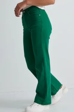Among the Brave Billie Apple Green Wide Leg Jeans