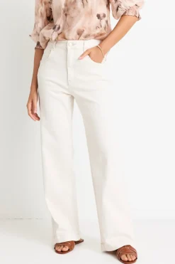 Among the Brave Billie Ivory High Waist Wide Leg Jean