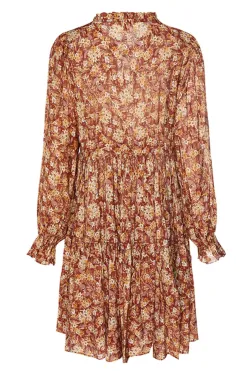 Ivy + Jack Billie Rust Floral LS Frill V Neck Tiered Mini Dress