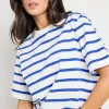 RE:UNION Label Binding Blue White Stripe Boxy Fit Tee