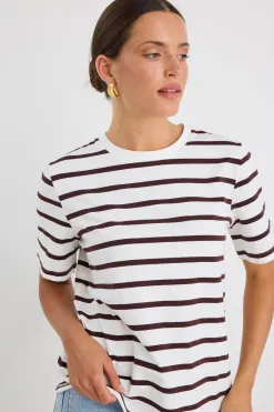 RE:UNION Label Binding Chocolate White Stripe Boxy Fit Tee
